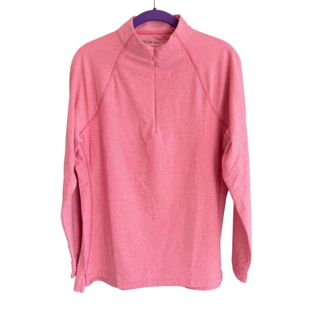 Peter Millar Womens L Pink Melange Golf Performance 1/4 Zip Pullover UPF 50+